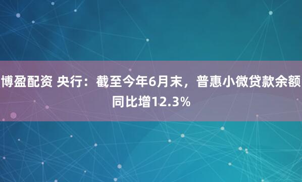 博盈配资 央行：截至今年6月末，普惠小微贷款余额同比增12.3%